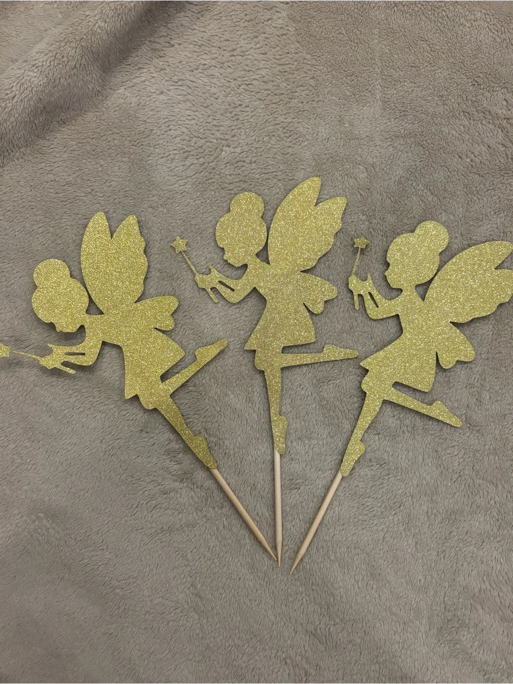 12 Gold Fairy Cake Toppers - Party Decoration
